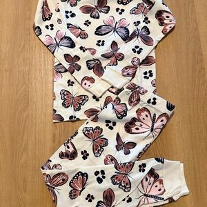 Girls' Cream Pajama Set with Pink Butterfly Print /size 5